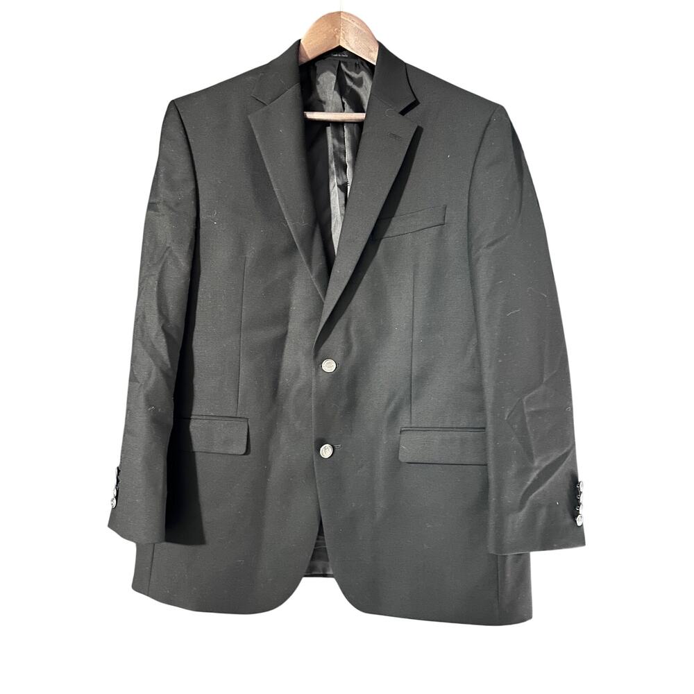 Chaps Men's sz 42R Silver Button 100% Wool Black Blazer